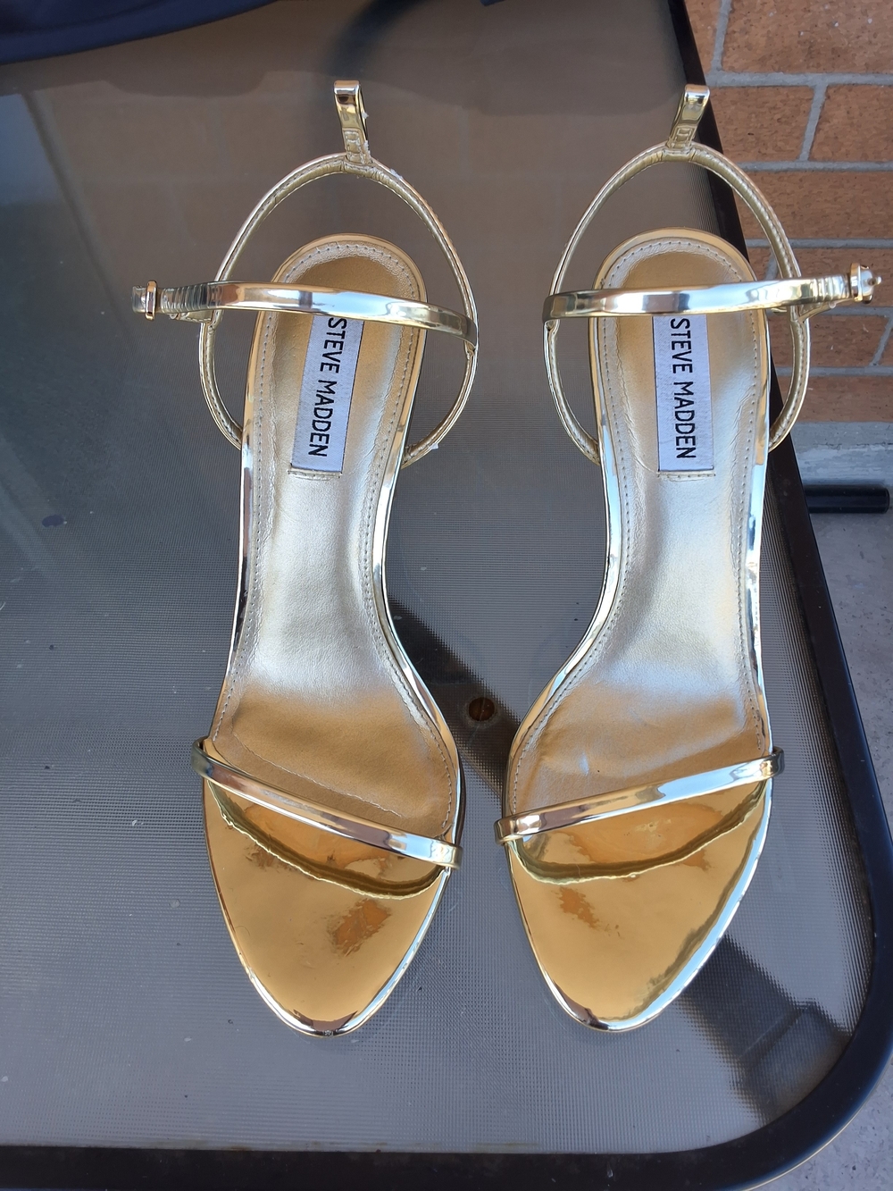 Steve Madden Gold Metallic Ankle-Strap Sandals for Women